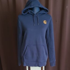 Carhartt Women's Dark Blue Pullover Hoodie with Brown Patch